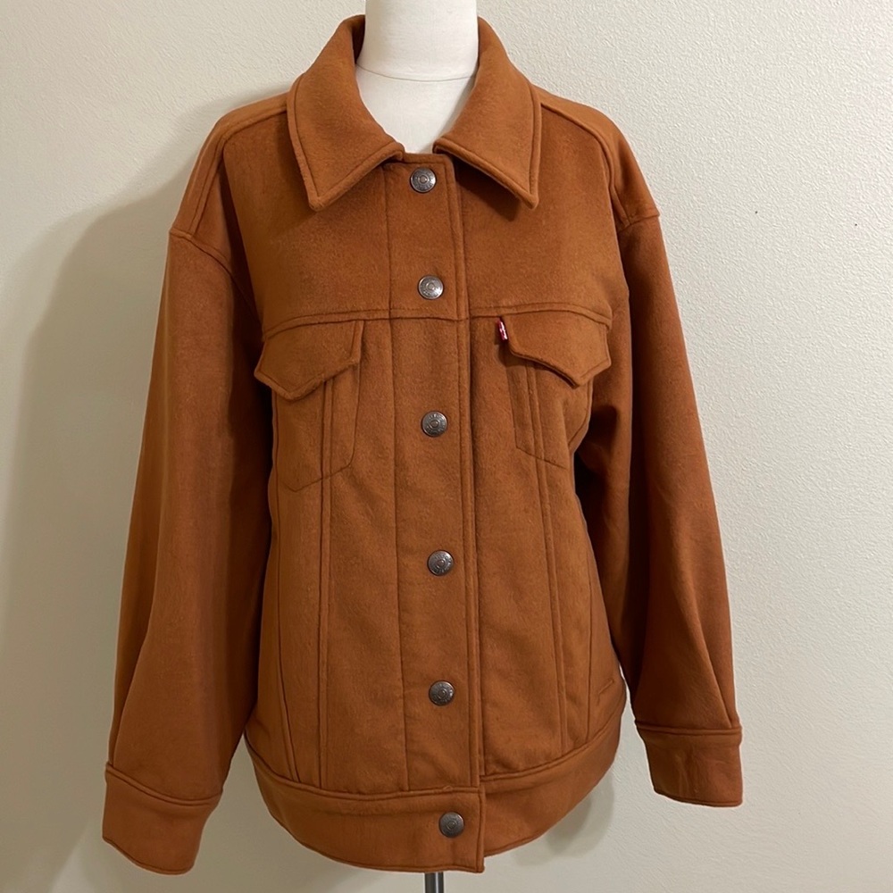 New ANTHROPOLOGIE Levi’s Varsity Trucker Jacket Oversize Wool Quilted Trending - Picture 8 of 14